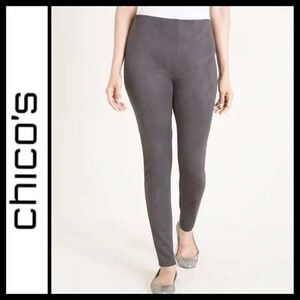 Chico's Gray Faux Suede Ponte Knit Pants Size‎ 1 Pull On Stretch 8 Leggings